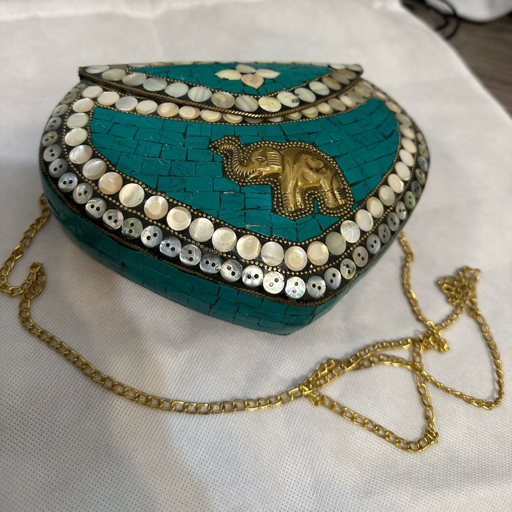 Handmade mini clutch - real stones - turquoise and mother of pearl